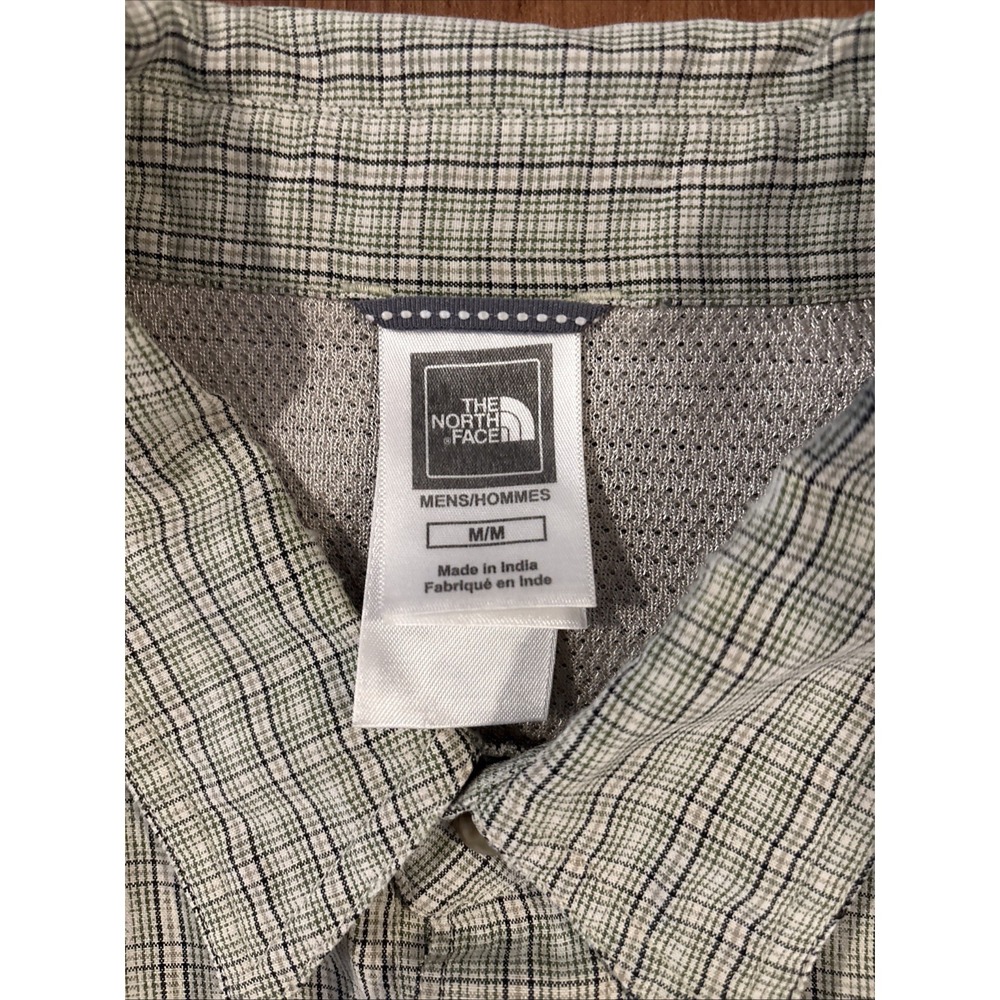 North Face Men's Med Short Sleeve Hiking Outdoor Shirt Green Plaid Poly Blend - Picture 4 of 9